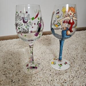 Girls Night‎ Wine Glasses Set Hand Painted Barware Cocktail Glass Fun Party